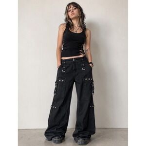 Vintage Tripp NYC Pants Black Gothic Punk Wide Leg Cargo Bondage Straps Studded